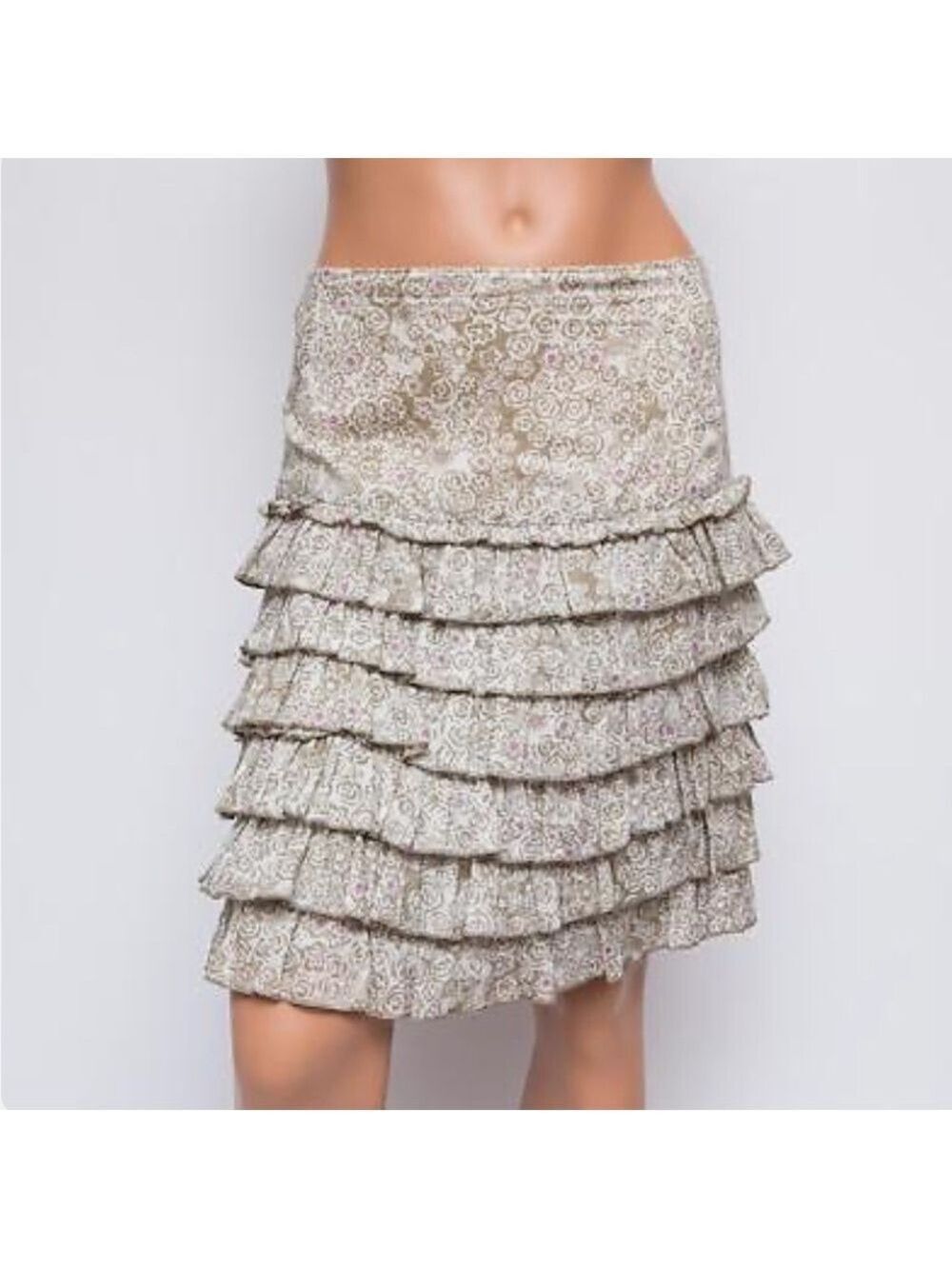 Anthropologie Anna Sui Floral Tiered Cotton Skirt - Size Small